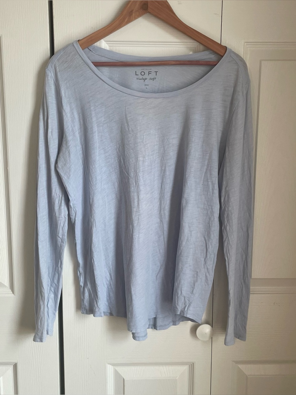 LOFT Pale Blue Long Sleeve Scoop Neck Tee